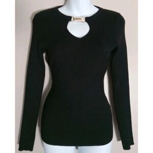 catherine malandrino Accordian Black Neck Cutout Gold Tone Detail Sweater Size M